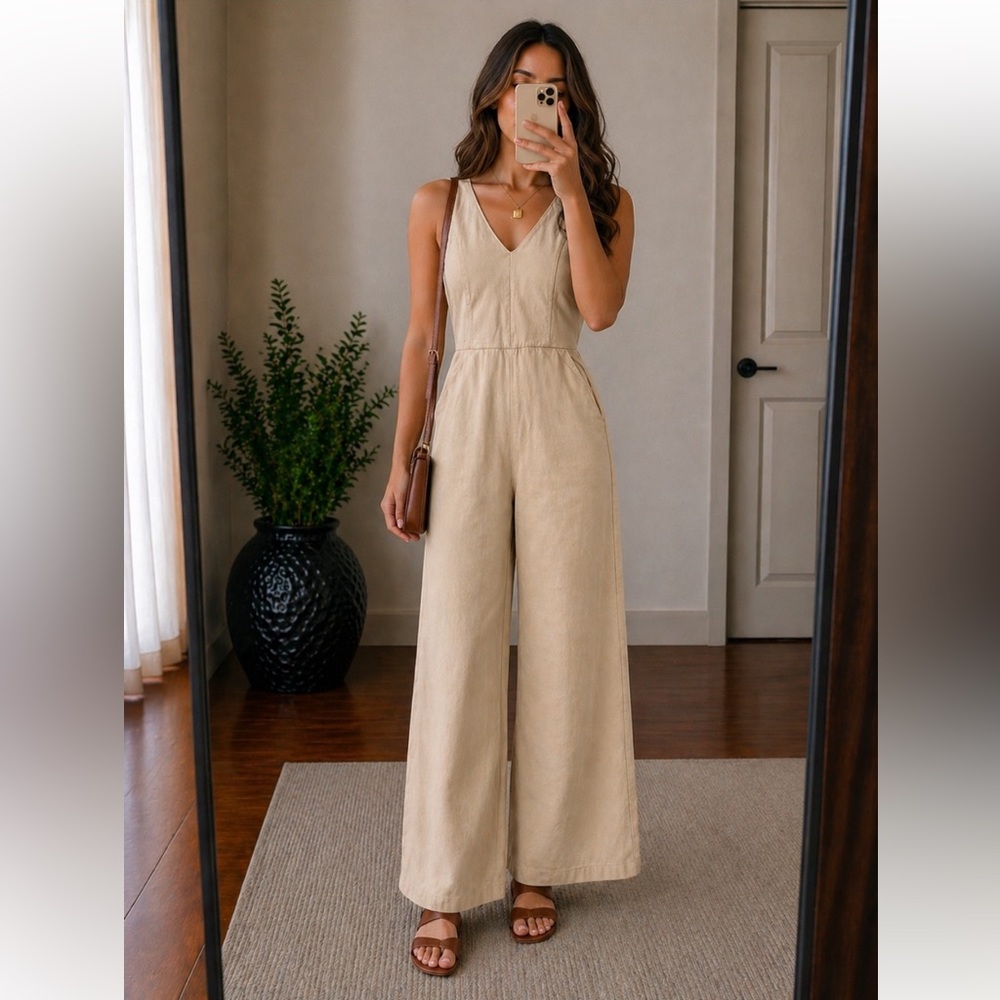 Rita Row Cotton Jumpsuit | Neutral Minimalist Scandinavian Coastal Romper S 4